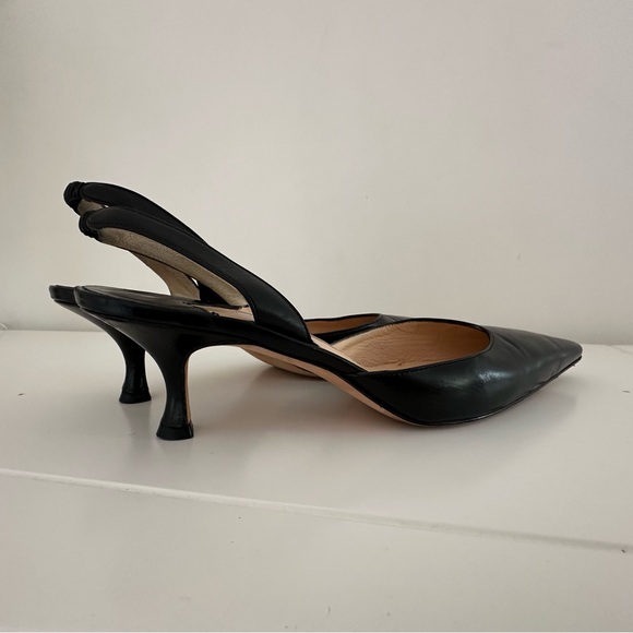 Manolo Blahnik - CAROLYNE 50 Black Nappa Leather Slingback Pumps - Picture 4 of 9